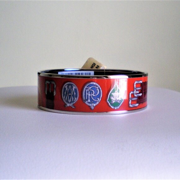 NWT Hermes Harnais Des Presidents Enamel Palladium Plated Wide Bracelet Size 70 - Picture 3 of 12
